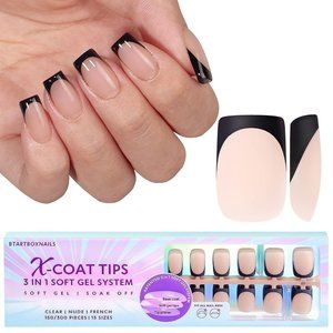 150PCS Pre painted polish Black French Med Square Nail Tips Soft Gel Brand New